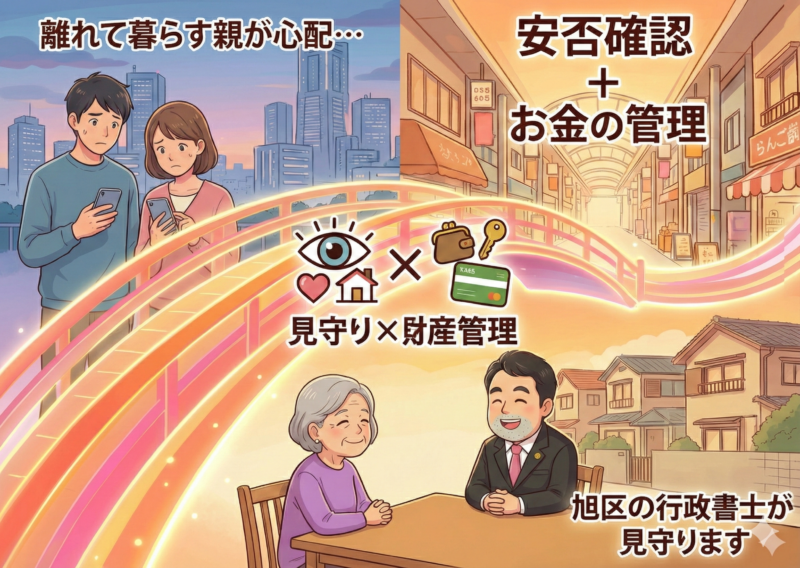高齢の親と離れて暮らす不安。旭区周辺の「見守り」と「財産管理」の連携サポート｜行政書士の生前対策