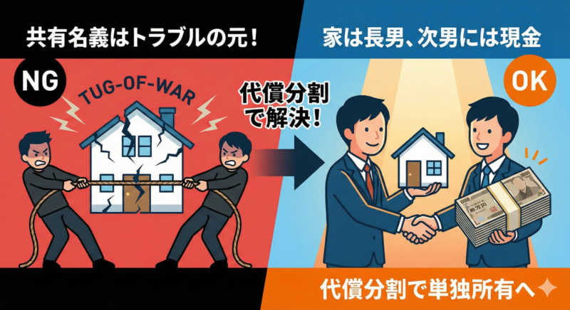共有名義の不動産相続はトラブルの元！「代償分割」で単独所有にする方法とメリット