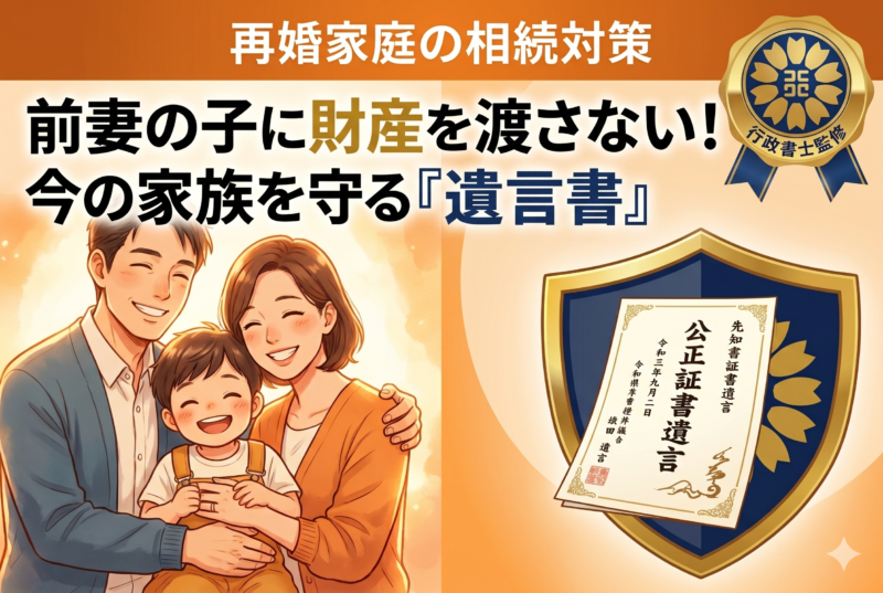 【再婚家庭の相続対策】前妻の子に財産を渡さず、今の家族を守る「遺言書」の書き方