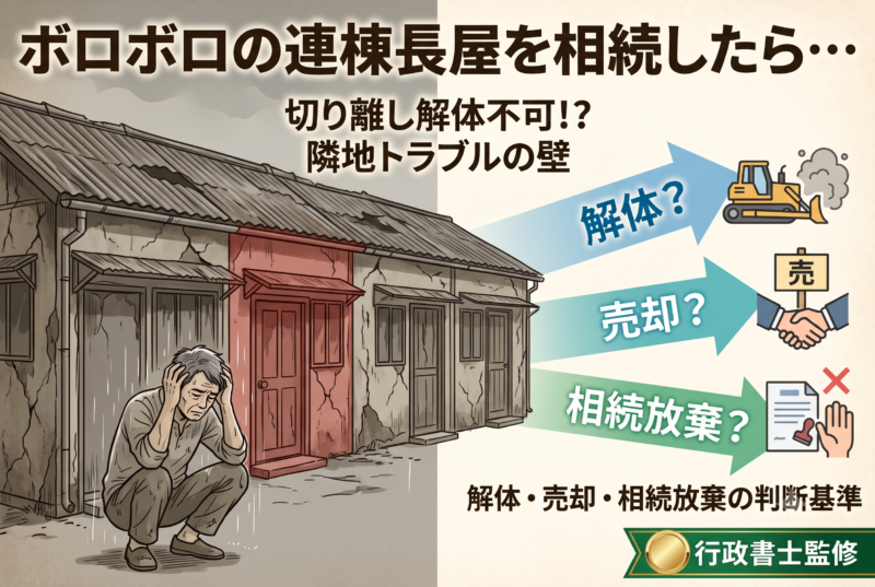 ボロボロの連棟長屋を相続したらどうする？解体・売却・相続放棄の判断基準