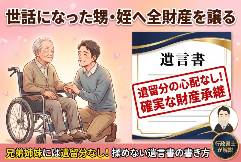 世話になった甥・姪に全財産を相続させる遺言書の書き方【遺留分の注意点も解説】