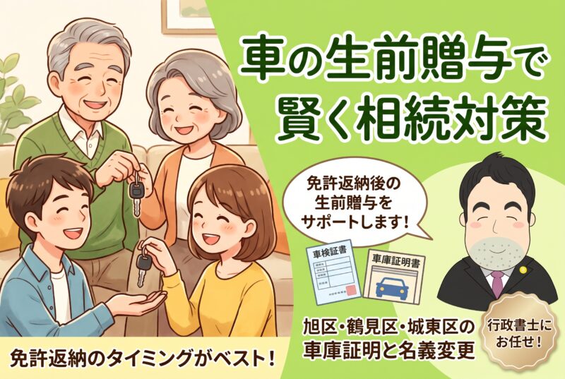 車の生前贈与で賢く相続対策！家族間の名義変更と車庫証明の注意点【旭区・鶴見区・城東区】